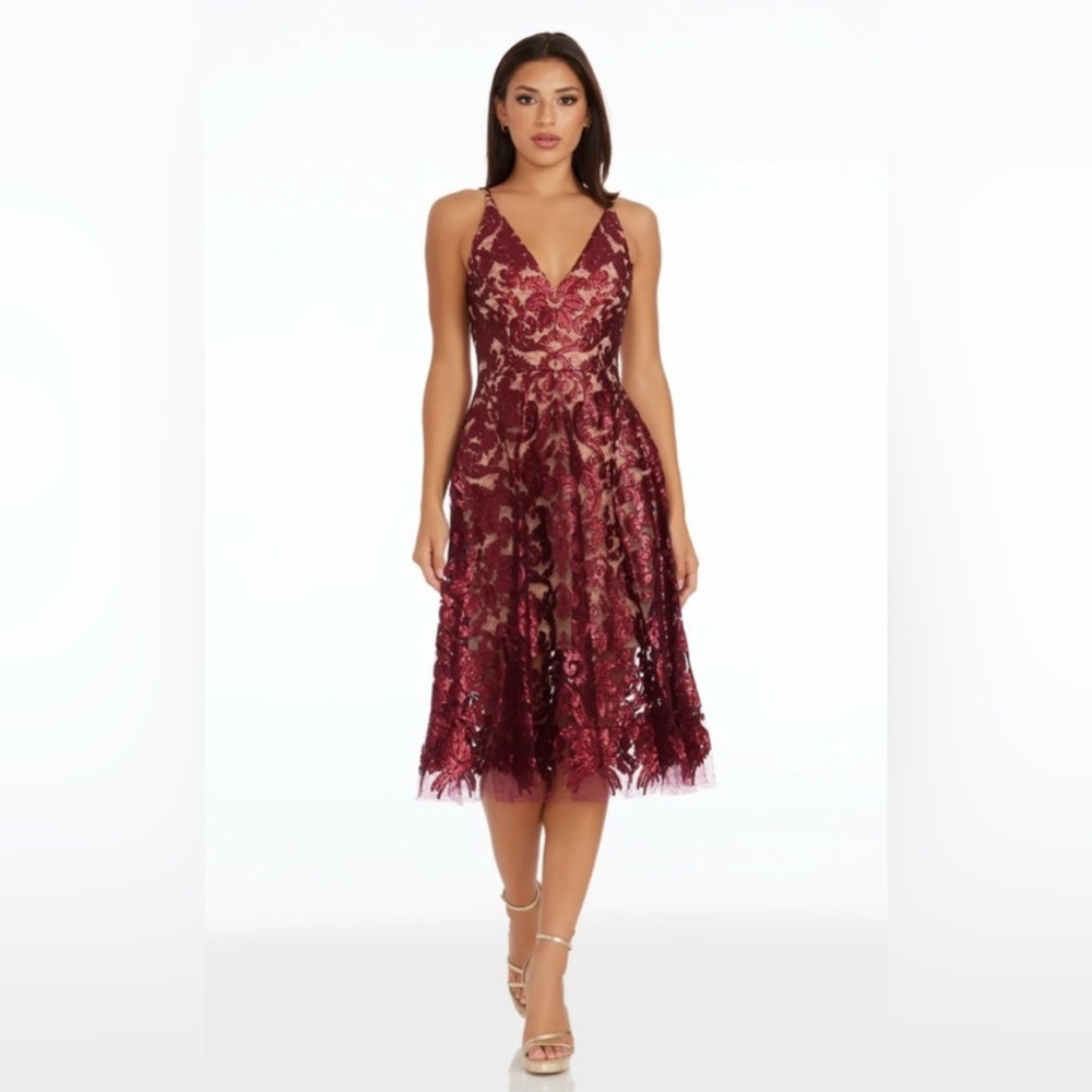 Dress the Population Burgundy Lace Maxi Dress